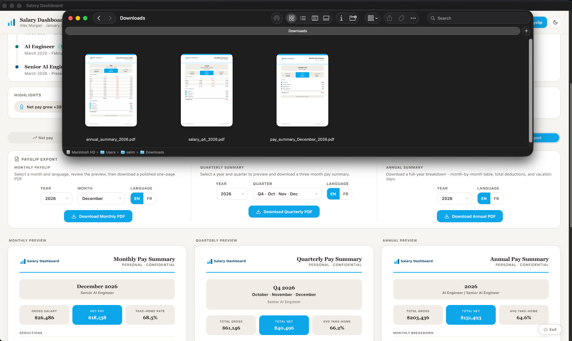 Exported monthly, quarterly, and annual PDF reports